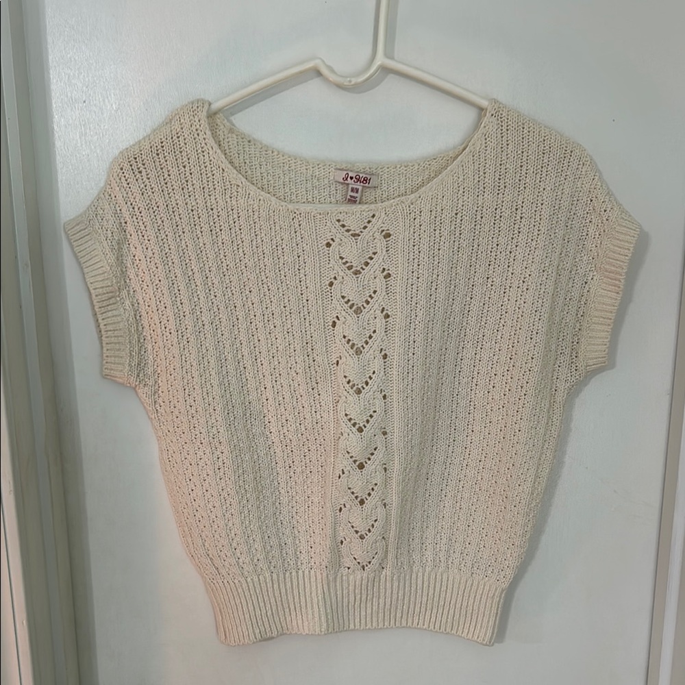 Cream Knit Short Sleeve Sweater